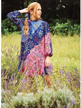 Smith &Quinn-Palmer “Over the Moon” Boho Patchwork Long-Sleeve Dress